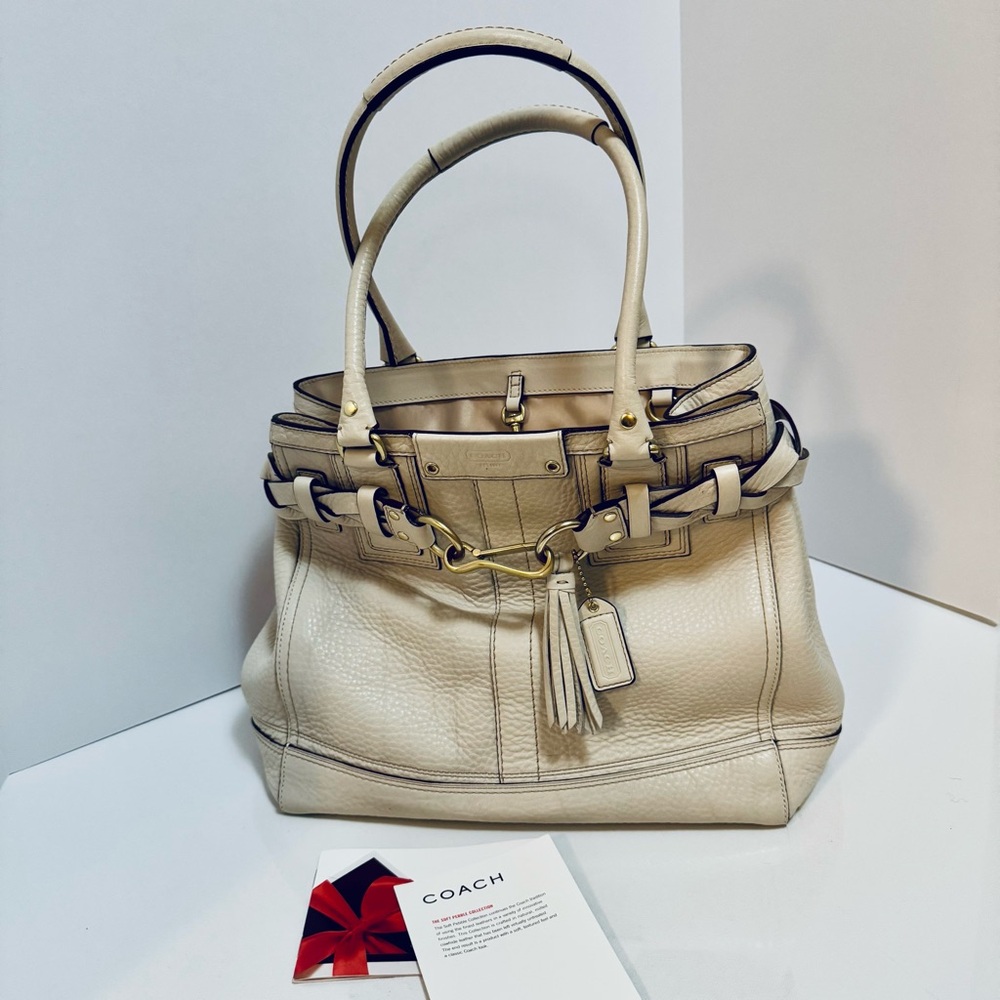 Coach Hampton Ivory Pebbled Leather Satchel - Picture 9 of 9
